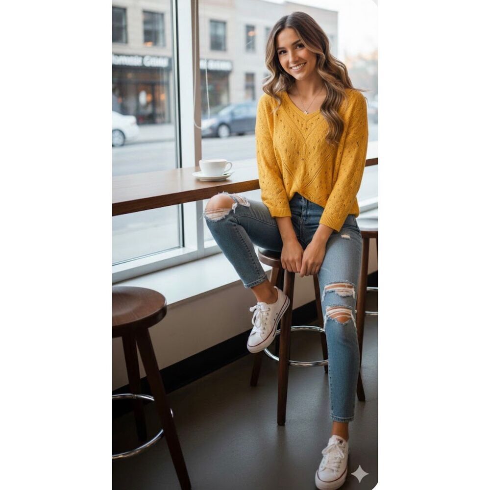 Joseph A yellow open-knit sweater size S